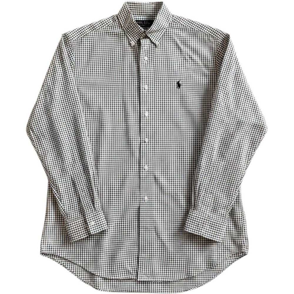 Ralph Lauren Mens Classic Fit Button Down Shirt Blue Brown Medium Long Sleeve